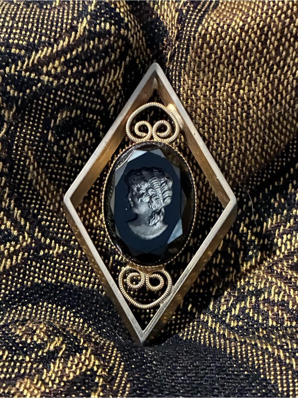 Vintage Hematite Black Reverse Cameo Pendant
